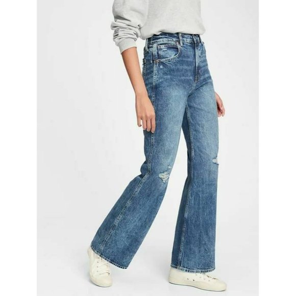 GAP Denim - Gap Womens Blue Solid High Rise Vintage Flare High Rise Denim Jeans Size 31/12 T